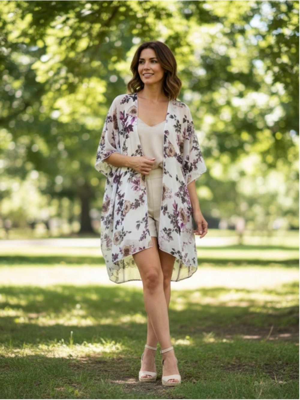 Emory Park Kimono Size OSFM White Floral